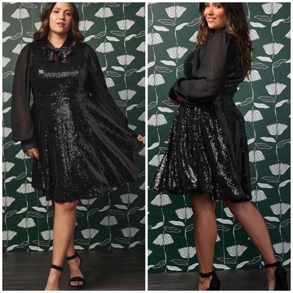 NWT Torrid x Sylvia Mollie Mesh Sequin Cocktail Tie Kneck Dress in Black 22